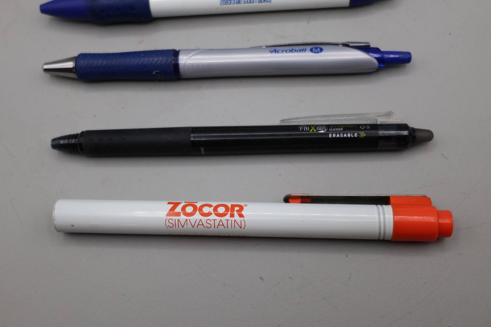Lot of 4 Advertising Pens Pilot FriXion Acroball Actonel Zocor Drug Rep Promo Pe
