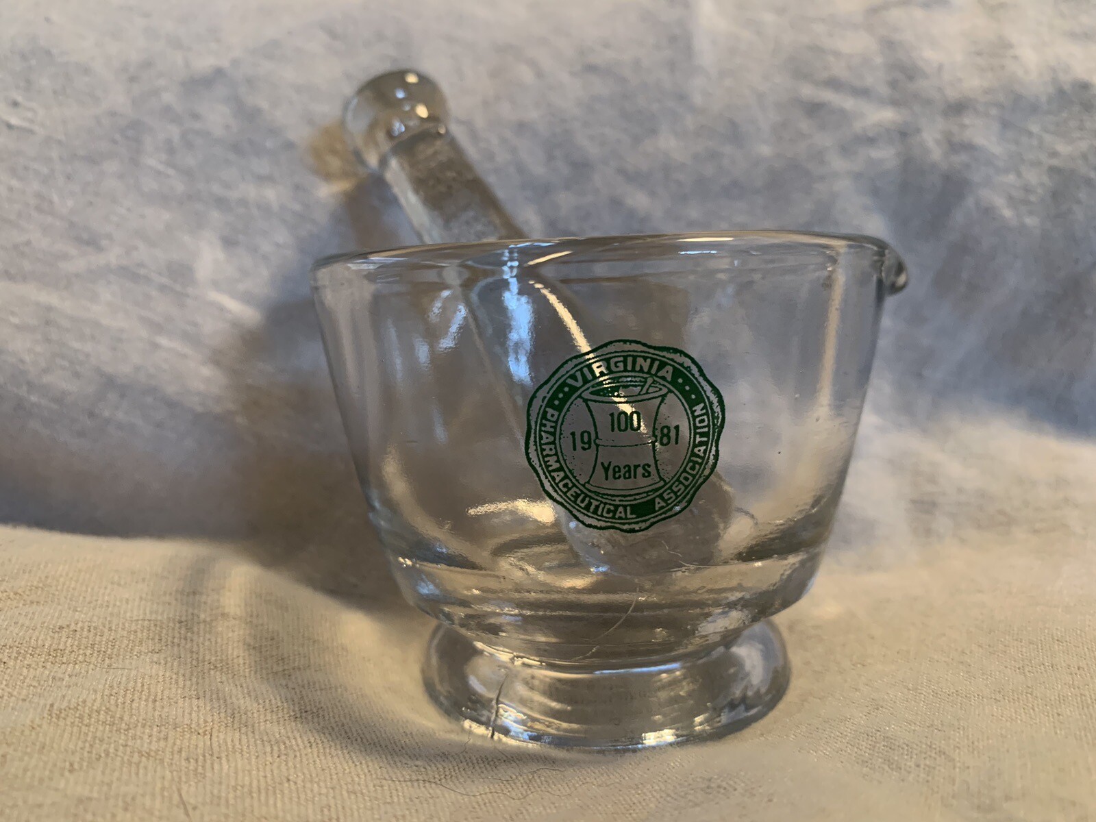 Virginia Pharmaceutical Association 100 Year Anniversary Glass Mortar And Pestle