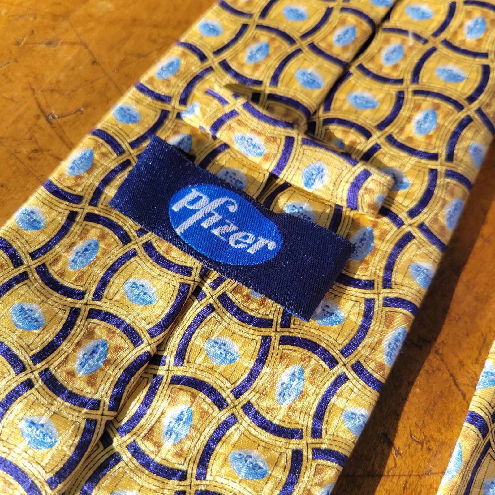 Pfizer Neck Tie Silk Blue Pill Yellow Men’s Necktie Pharmaceutical Gift