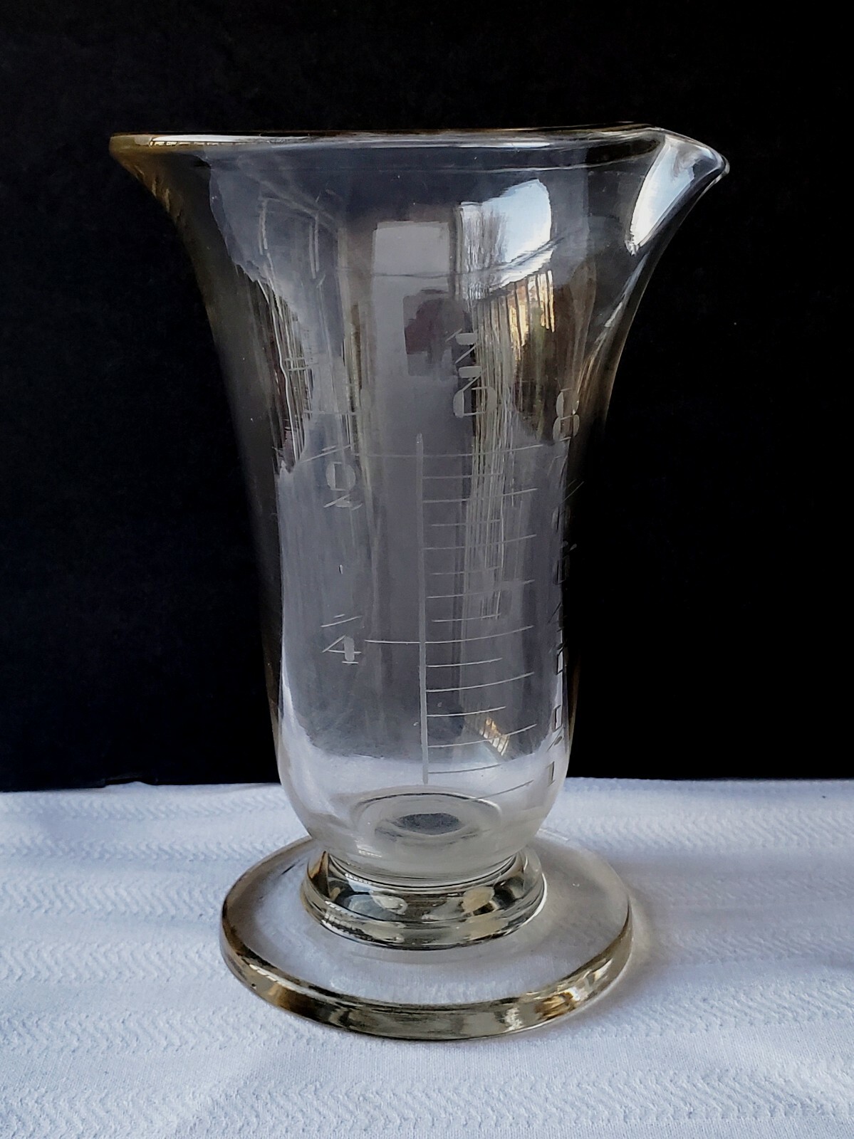 Antique Handblown Hand Etched Footed Apothecary Beaker