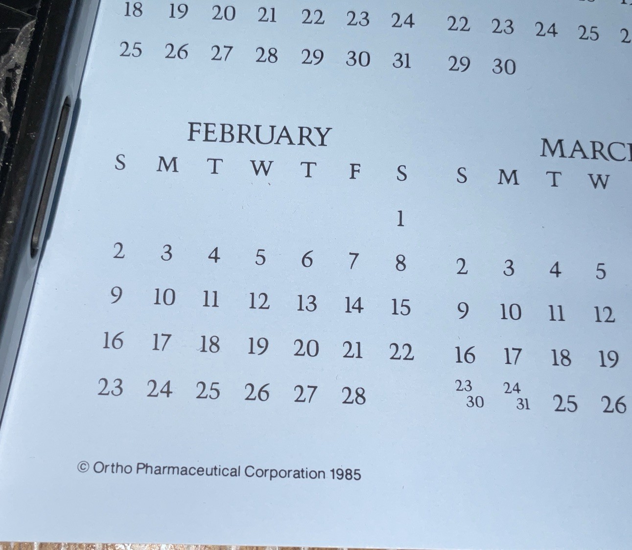 1985 Monistat 7 Vaginal Cream Calendar Ortho Pharmaceutical Co. New W/Box 12×18