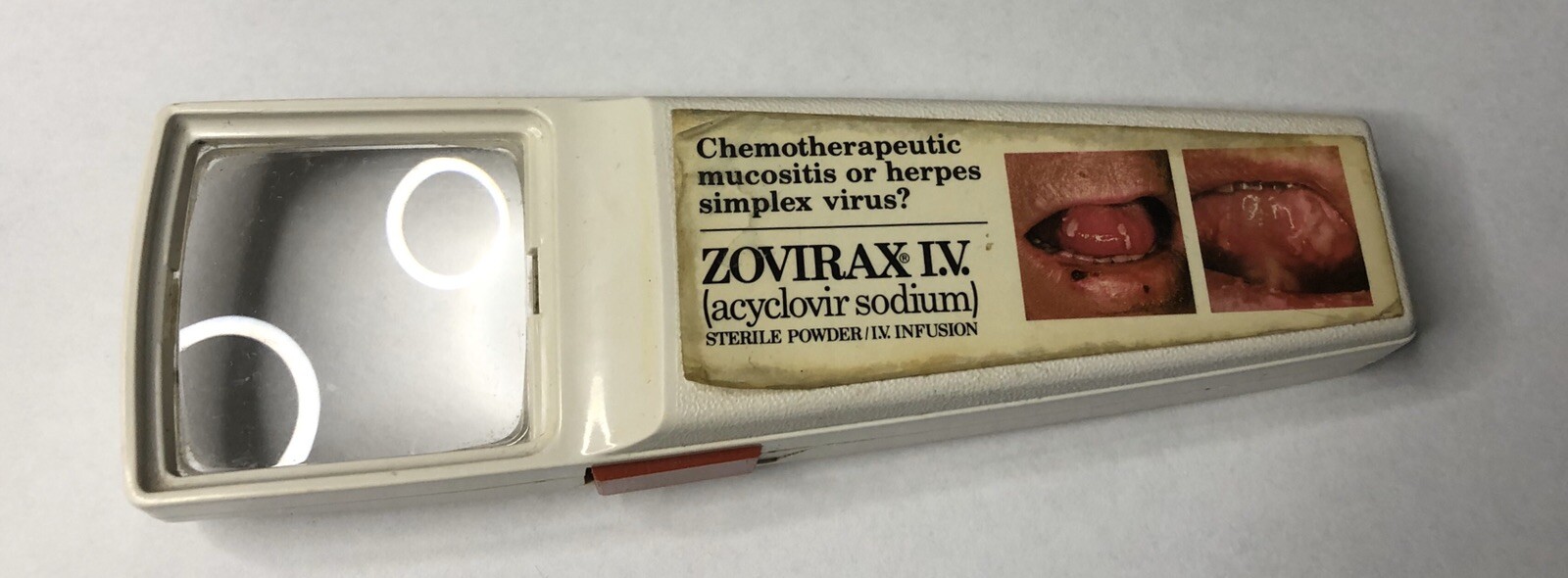 GROSS HERPES MEDICATION ADVERTISING MEDICAL LIGHTED MAGNIFYING GLASS DOCTOR