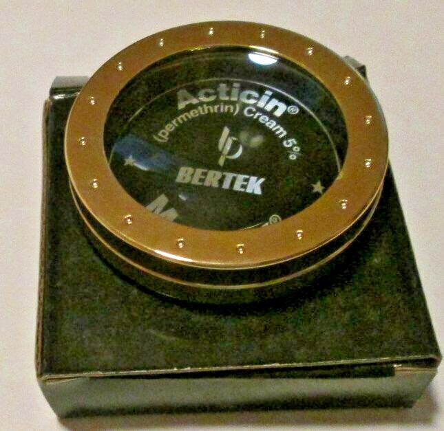 Pharmaceutical Promo ACTICIN & MENTAX Creams Paperweight & Magnifier 2.5″ in box