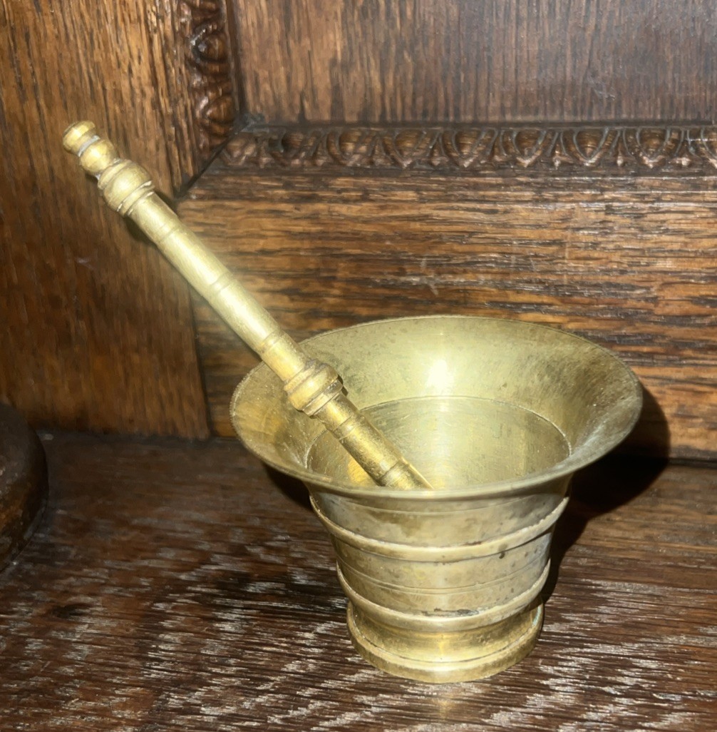 Rx Brass Mortar and Pestle Apothecary Pharmaceutical 3” Vintage Solid Brass Drug