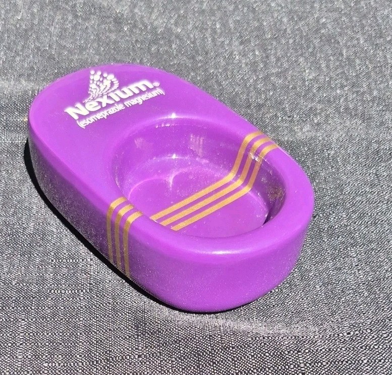 Vtg Pharmaceutical Advertising Branded Purple Ceramic Trinket Dish Tray Promo