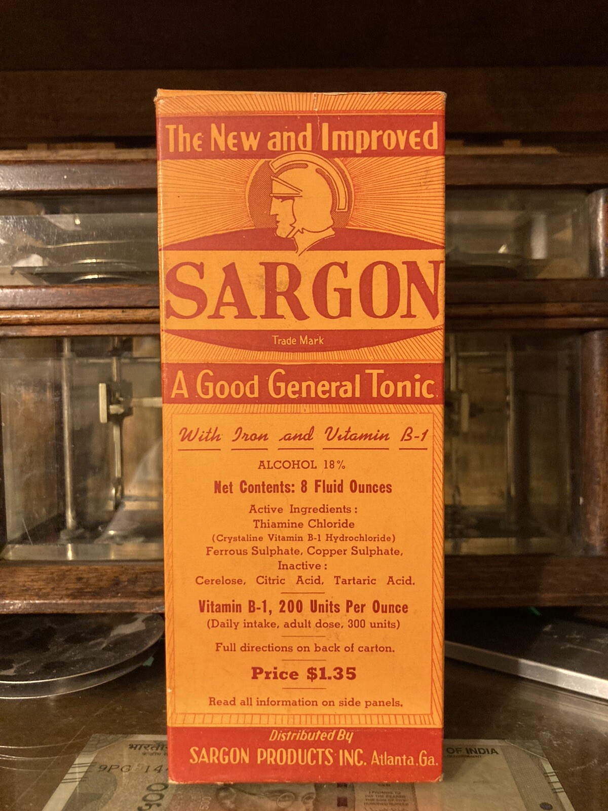1940’s Drug Store Pharmacy SARGON TONIC Clear Glass Bottle in Original Box