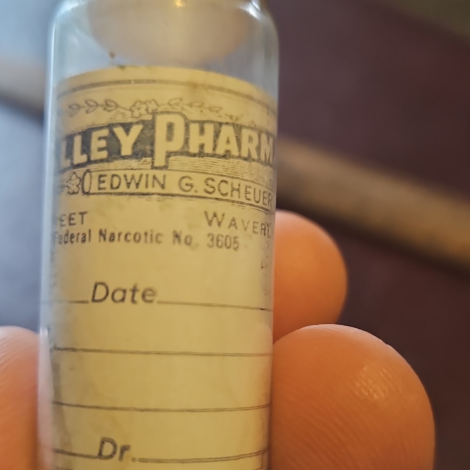 Valley Pharmacy Vintage Prescription Bottle Waverly Ny Narcotic 3605