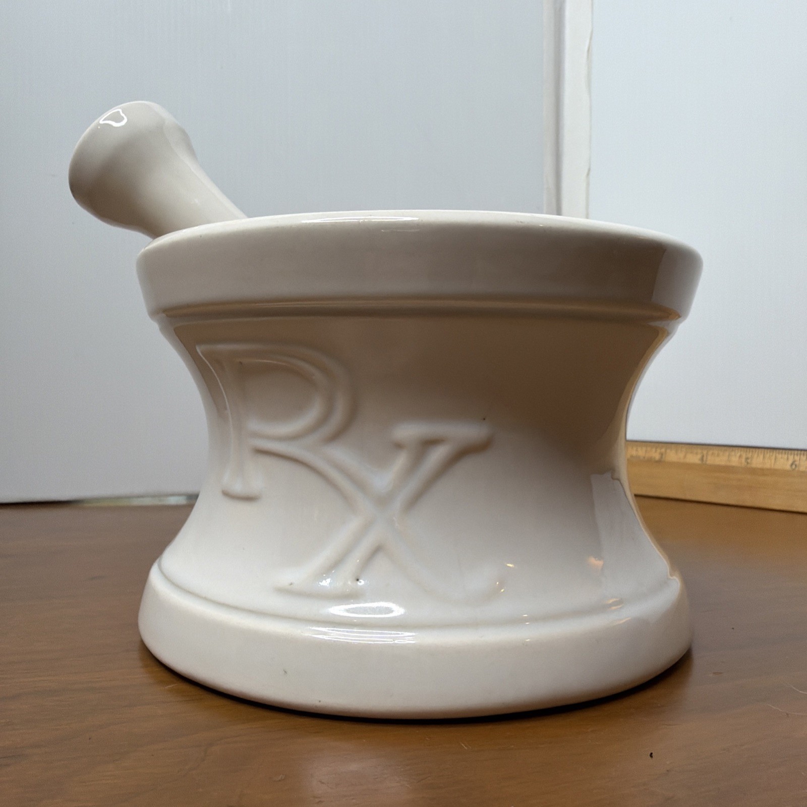 VINTAGE RX Pharmacy DISPLAY Large Mortar and Pestle White