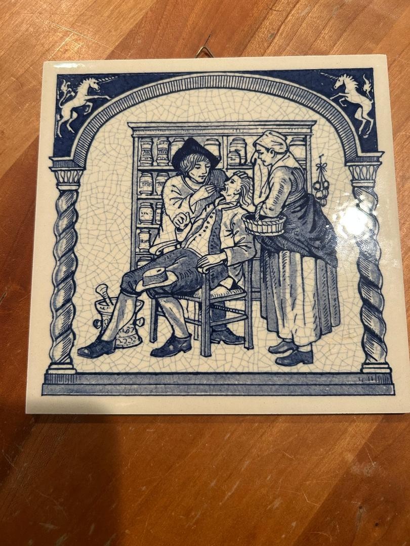 2pc Vintage Delft Holland Pharmacy Tiles Burroughs Wellcome Apothecary Pill Lot