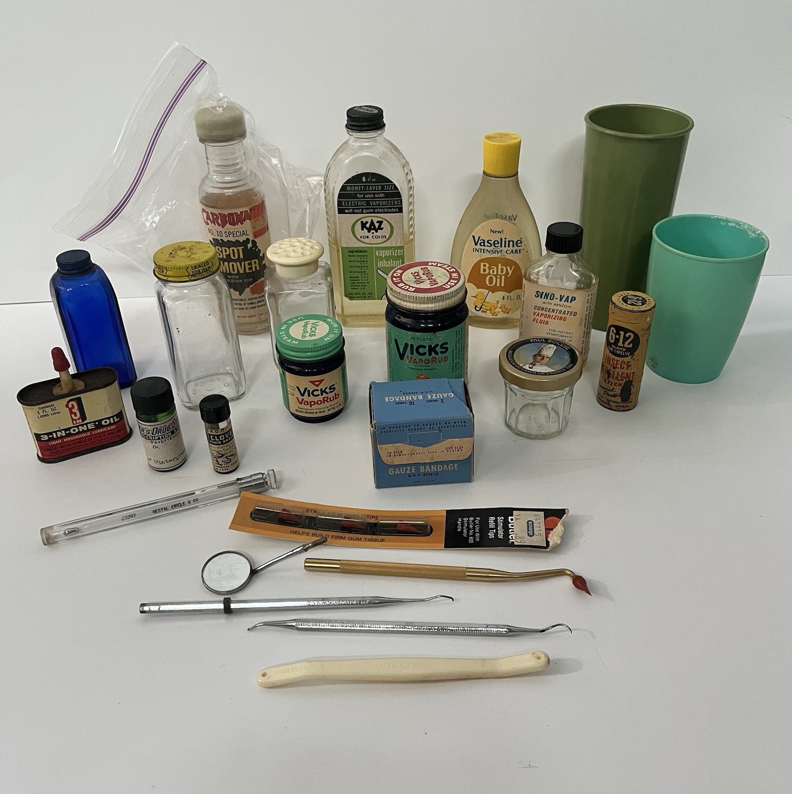 Vintage Vicks VapoRub Jars, Kaz Inhalant Bottle, Vaseline Baby Oil Lot