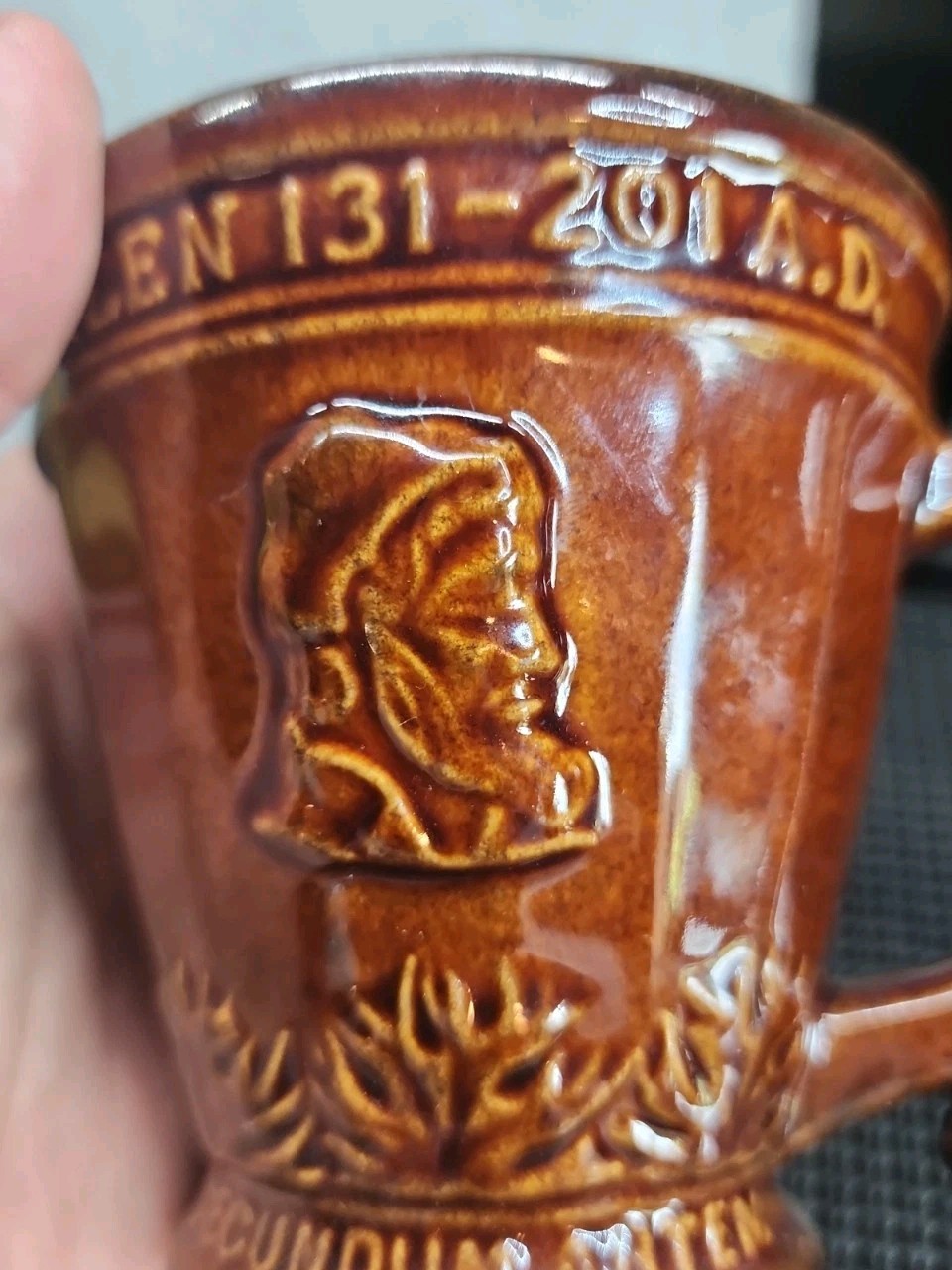 Schering Rx Galen 131-201 AD Coffee Tea Mug Cup Brown Mortar Pestle Ceramic