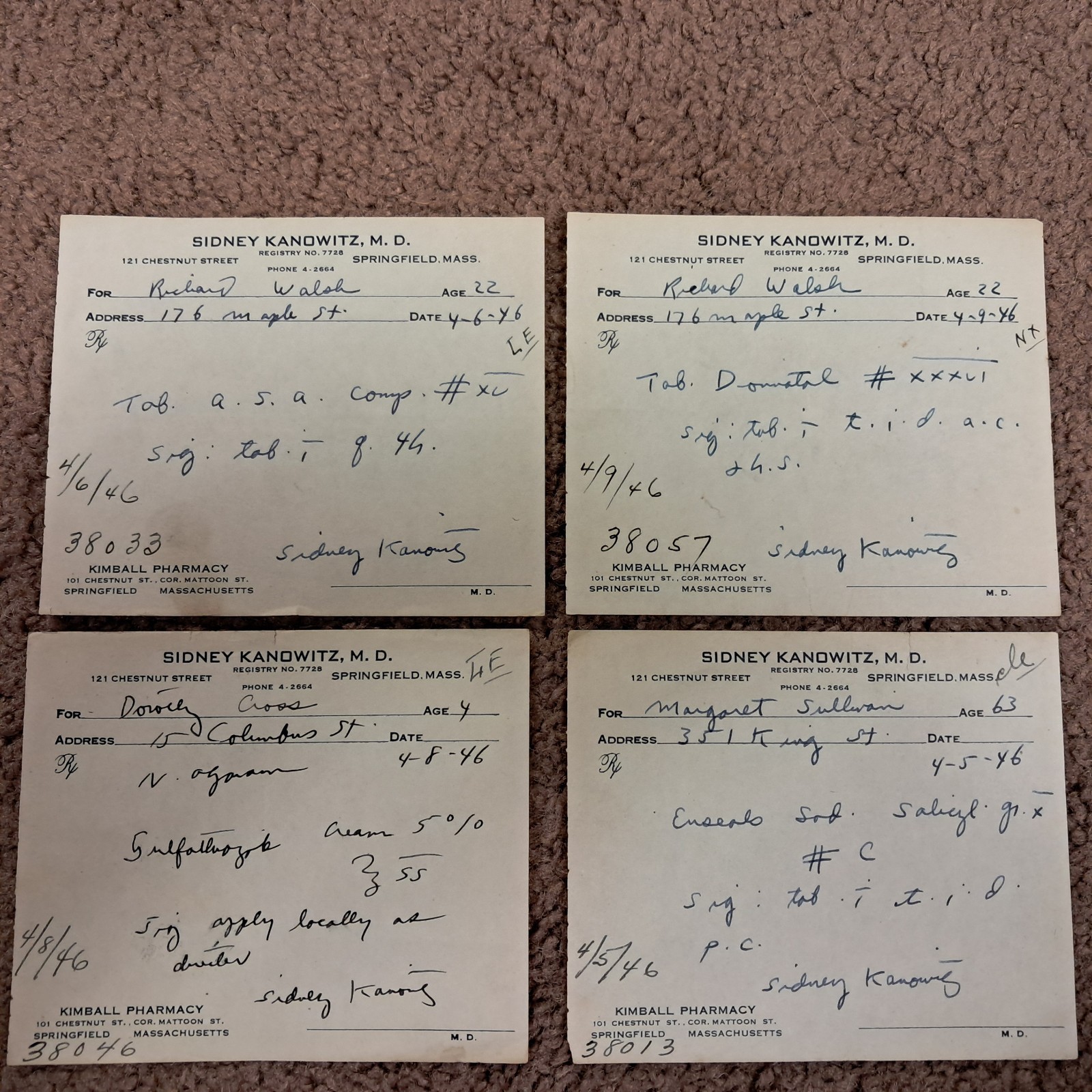 Qty 18 Pharmacy Scripts From 1946 Springfield Mass