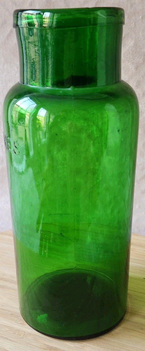 Vintage Large Glass Pharmacy Jar Or Pot Bullet 2 L Green Color