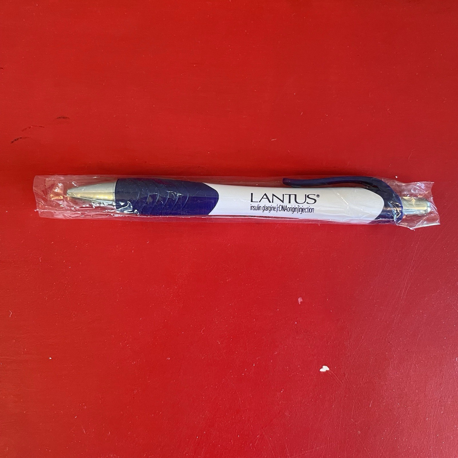 Drug Rep LANTUS Insulin Glargine Collectible Metal Pen RARE Blue And White