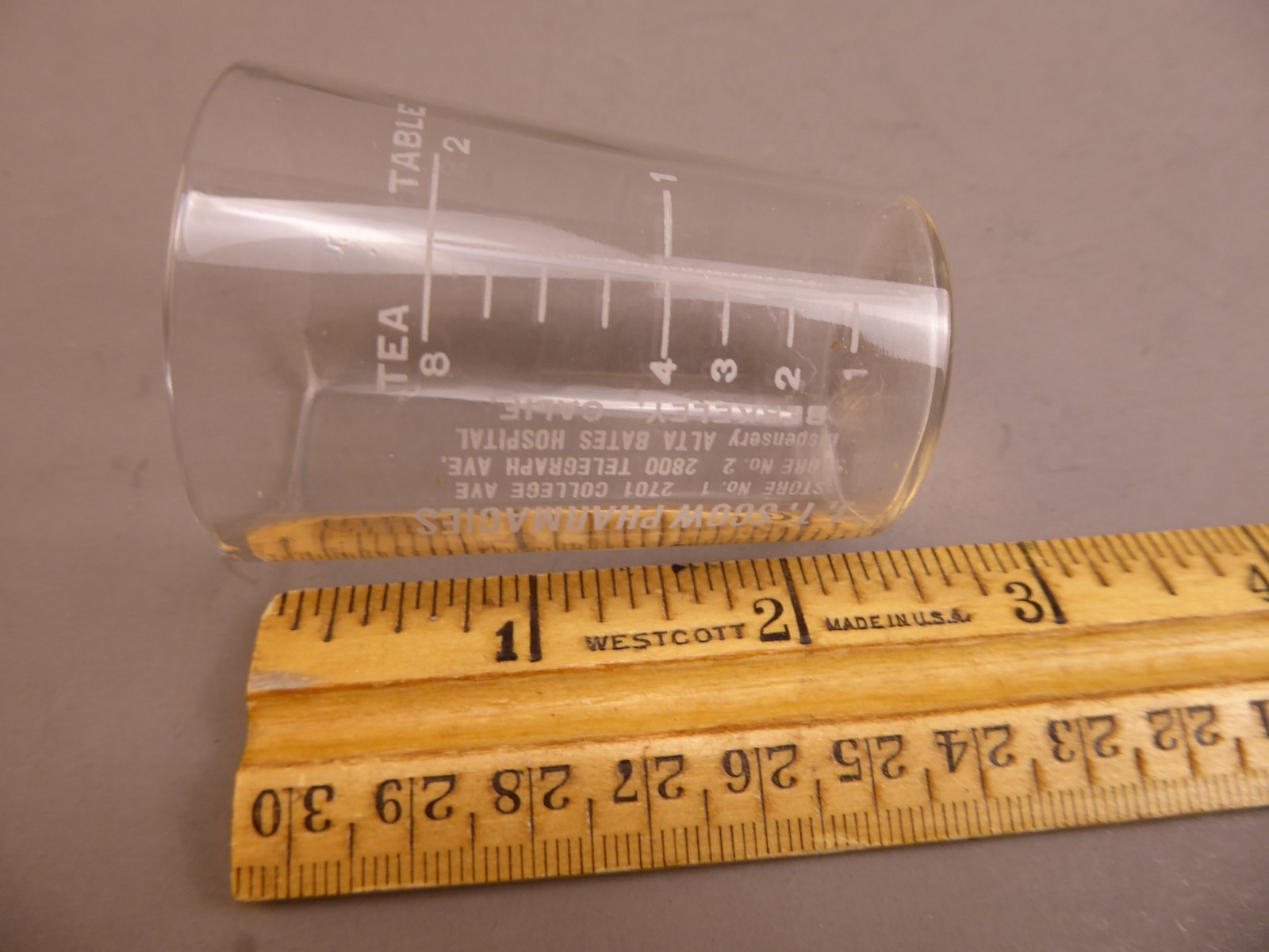VTG 2 TBLSP 8 TSPN PHARMACY DRUGGIST DOSING DOSE MEASURING SHOT GLASS