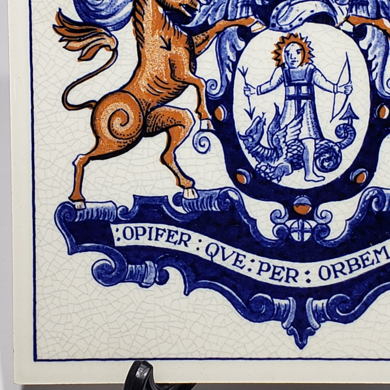 Vtg Blue Pharmacy Apothecary Society Crest 6″ Tile Delft Holland B716