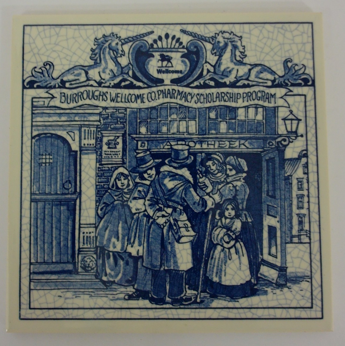 Burroughs Wellcome Blue & White Ceramic Pharmacy Pill Tile Social Place 1992 #23