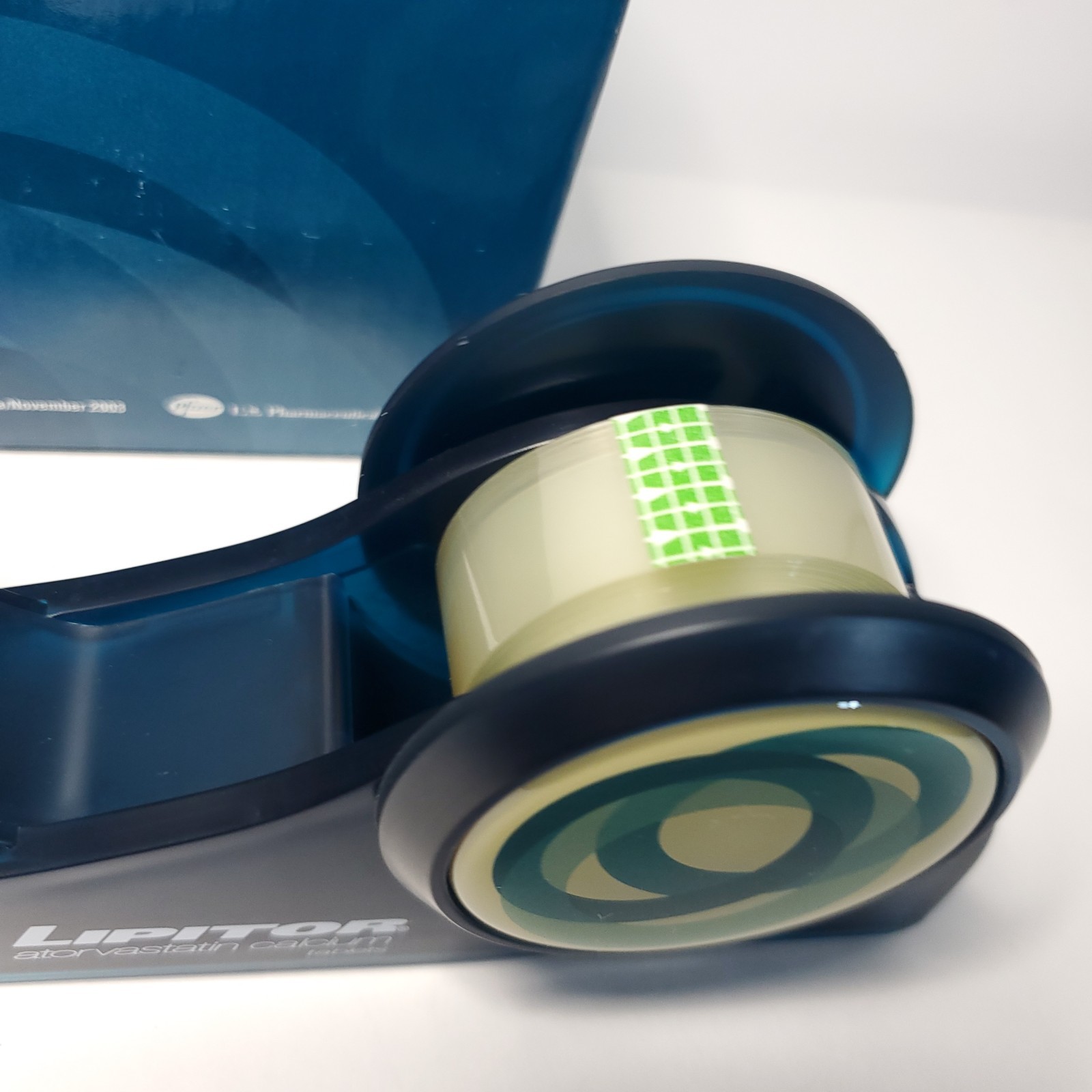 Pfizer Lipitor Translucent BlueTape Dispenser Pharmaceutical Promo 2003 Y2k NEW