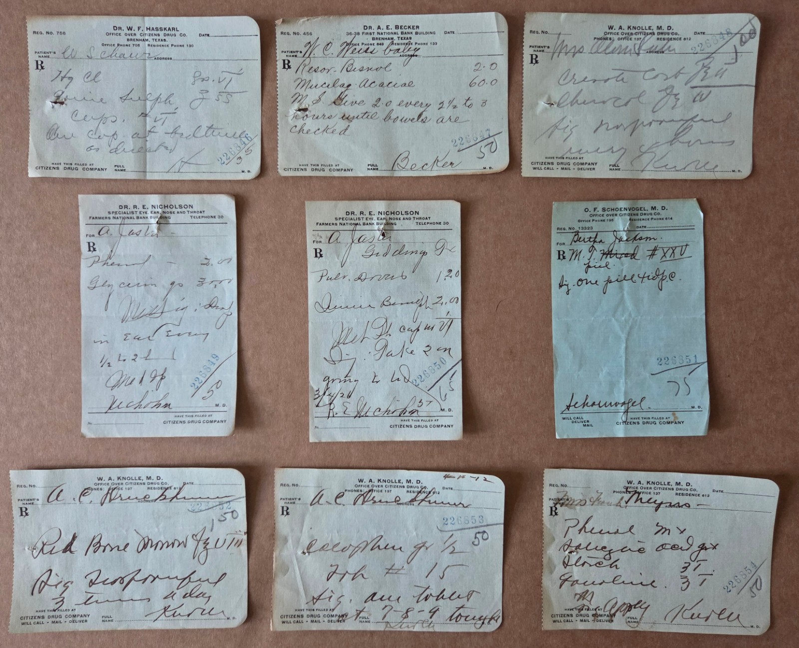 File box & 100 antique prescriptions (1926) – HEROIN, PAREGORIC, BROMIDE