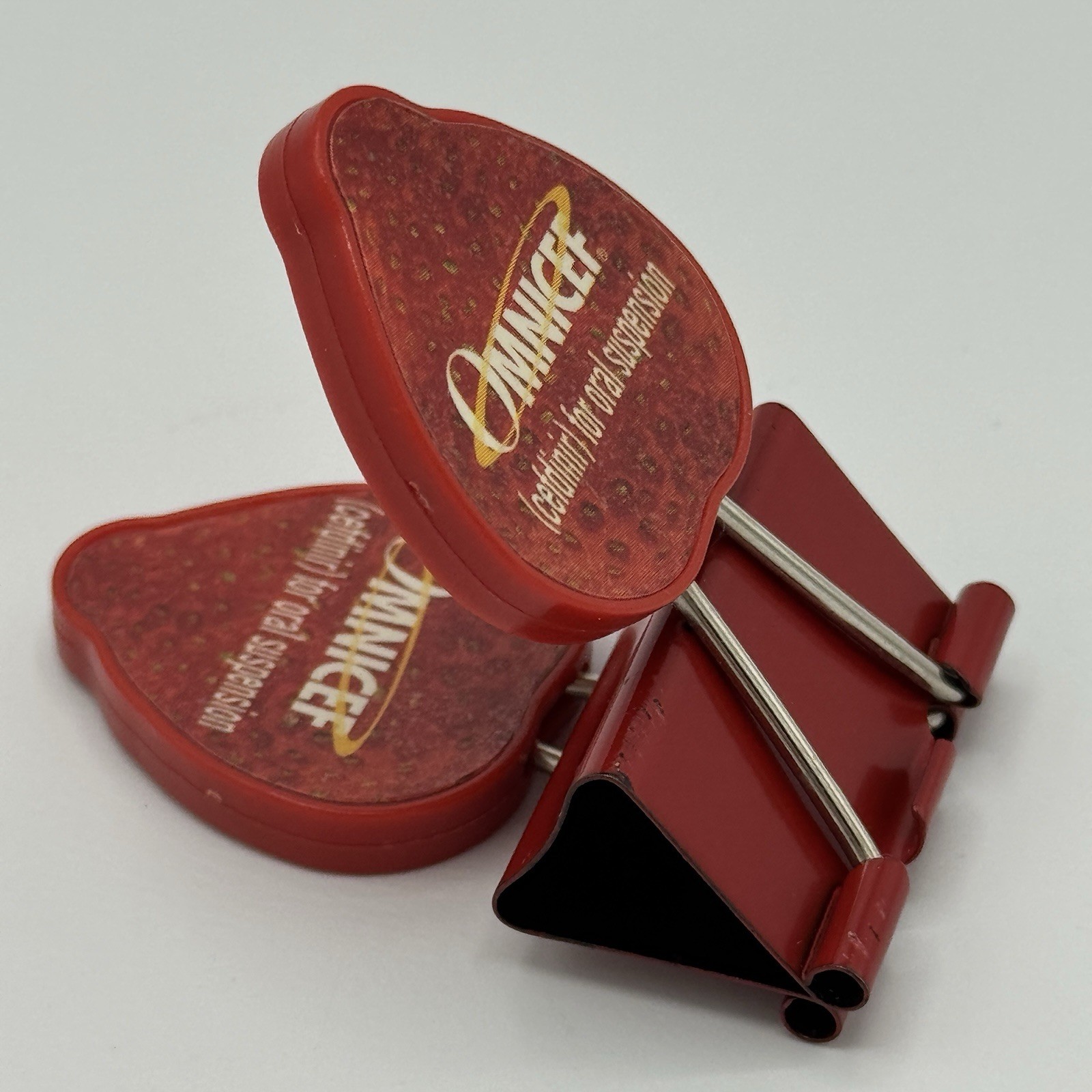 Omnicef cefdinir For Oral Suspension HTF Promotional Strawberry Binder Clip Red