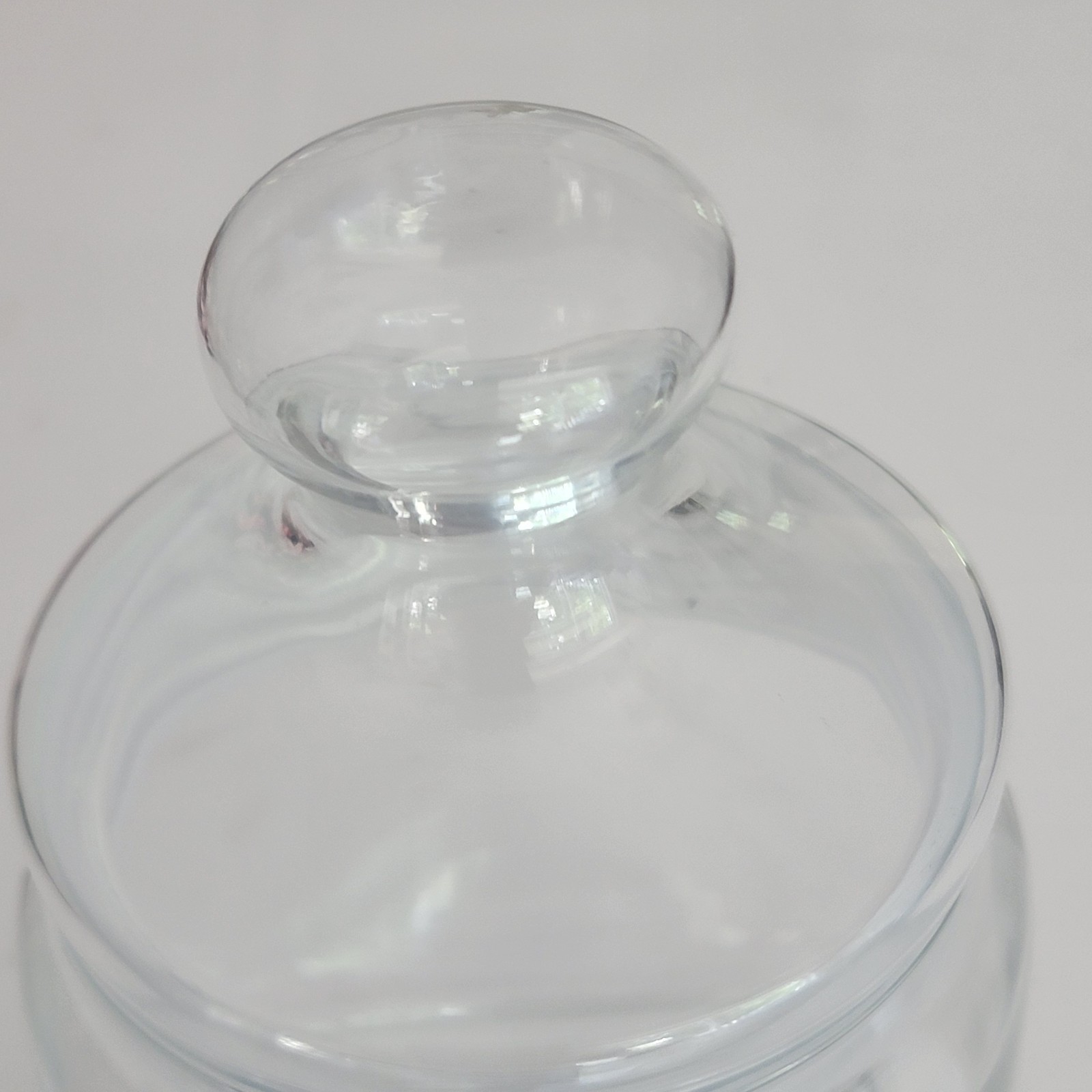 American Medical Products Clear Glass Jar Blue Writing 6″ VTG Retro