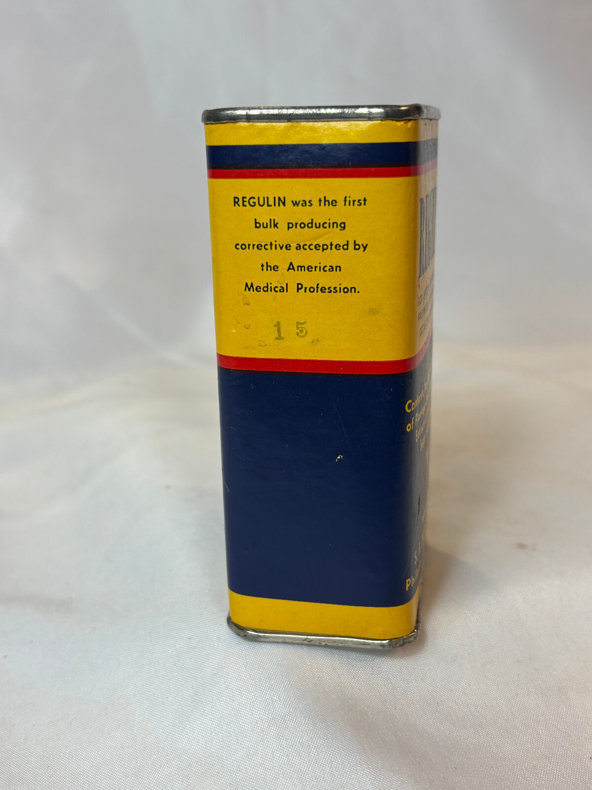 Vtg Regulin Constipation Treatment Cardboard & Metal Container S.F. Durst & Co