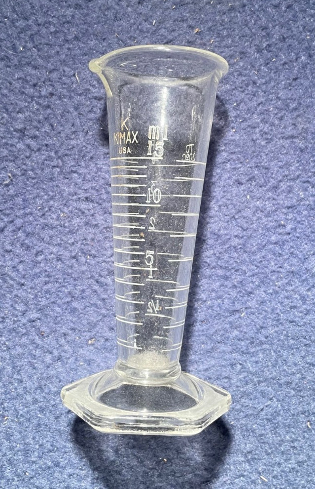 Vintage KIMAX USA Pharmaceutical Graduated Beaker w/ Double Scale, 4 DR/15 mL