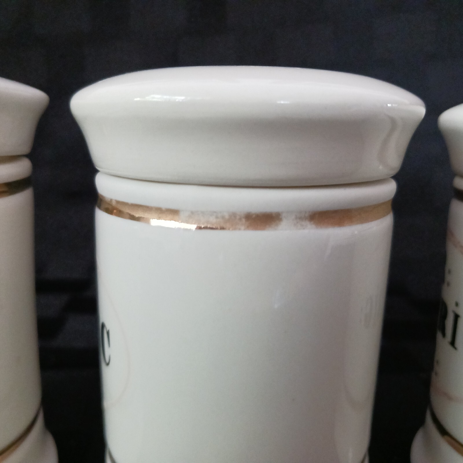 Vintage Style Porcelain European Script Apothecary Jar Set/3