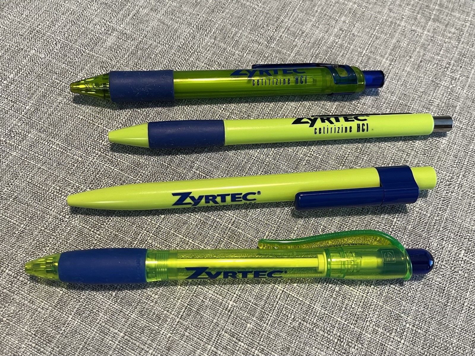 DRUG REP lot of four DIFFERENT promo pens for the same product – Free Shipping!