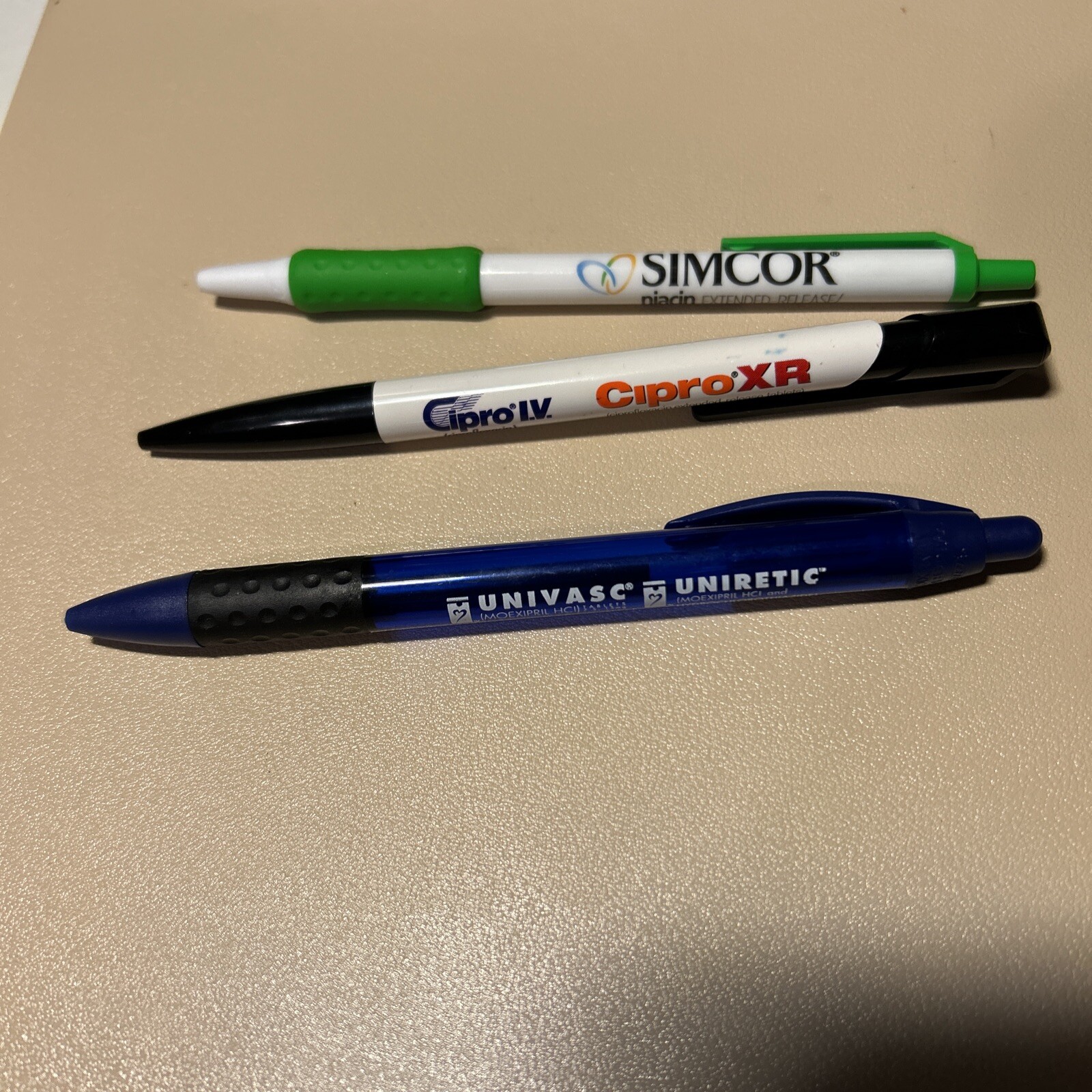 pharmaceutical drug rep pens lot Simcor, Cipro/Avelox, and Univasc