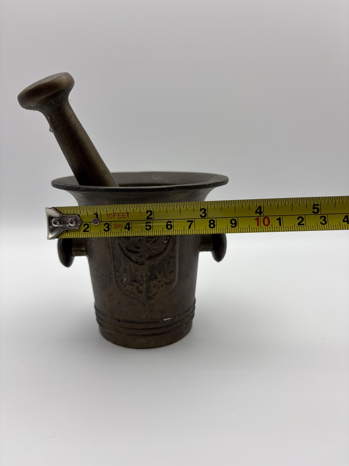 Brass Mortar and Pestle Apothecary Herb Spice Grinder Embossed Eagle Crest