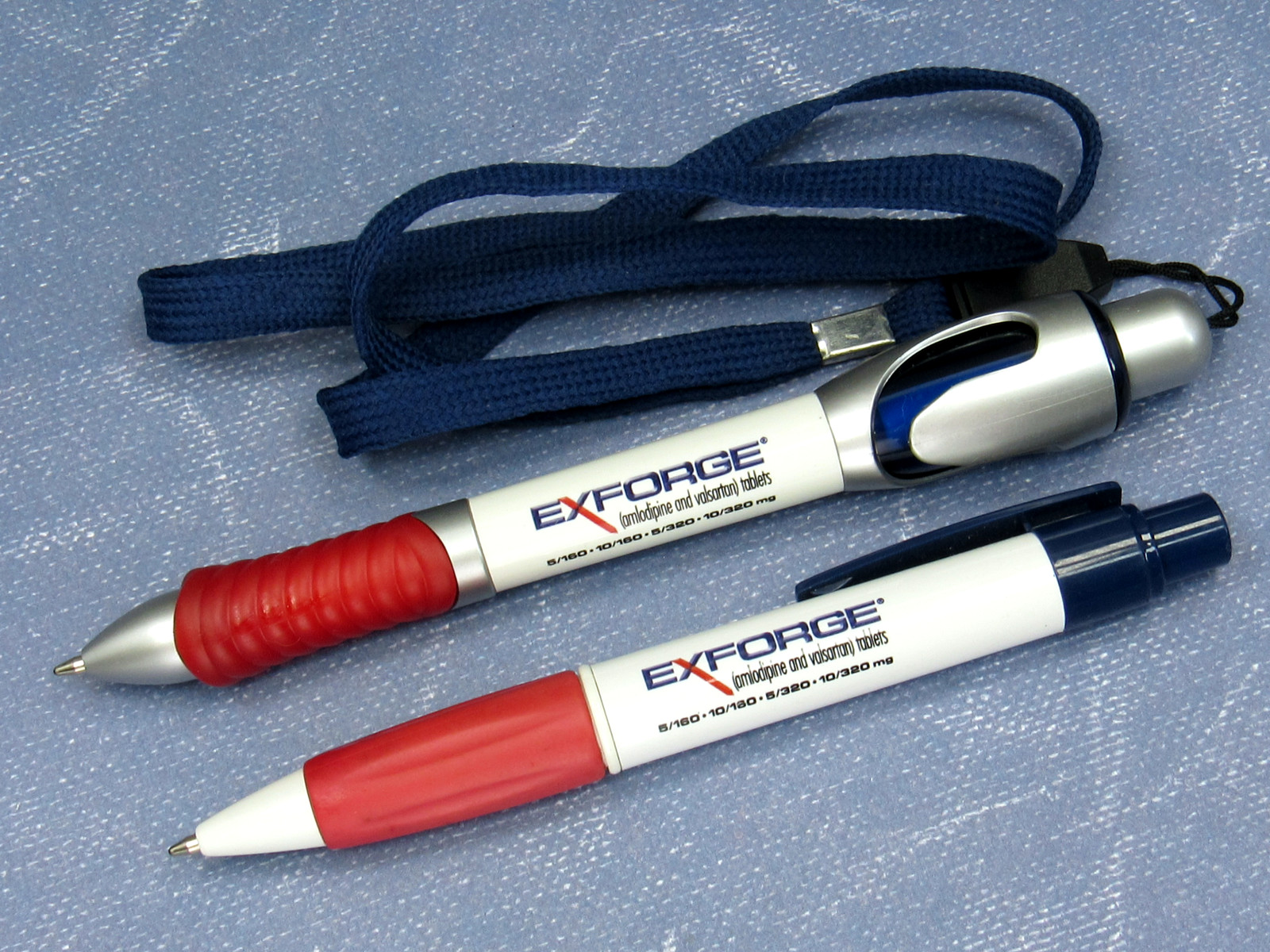 Rare Lot 2 Exforge Drug Rep Pharmaceutical Promo Advertising Pens 1 Lanyard Clip
