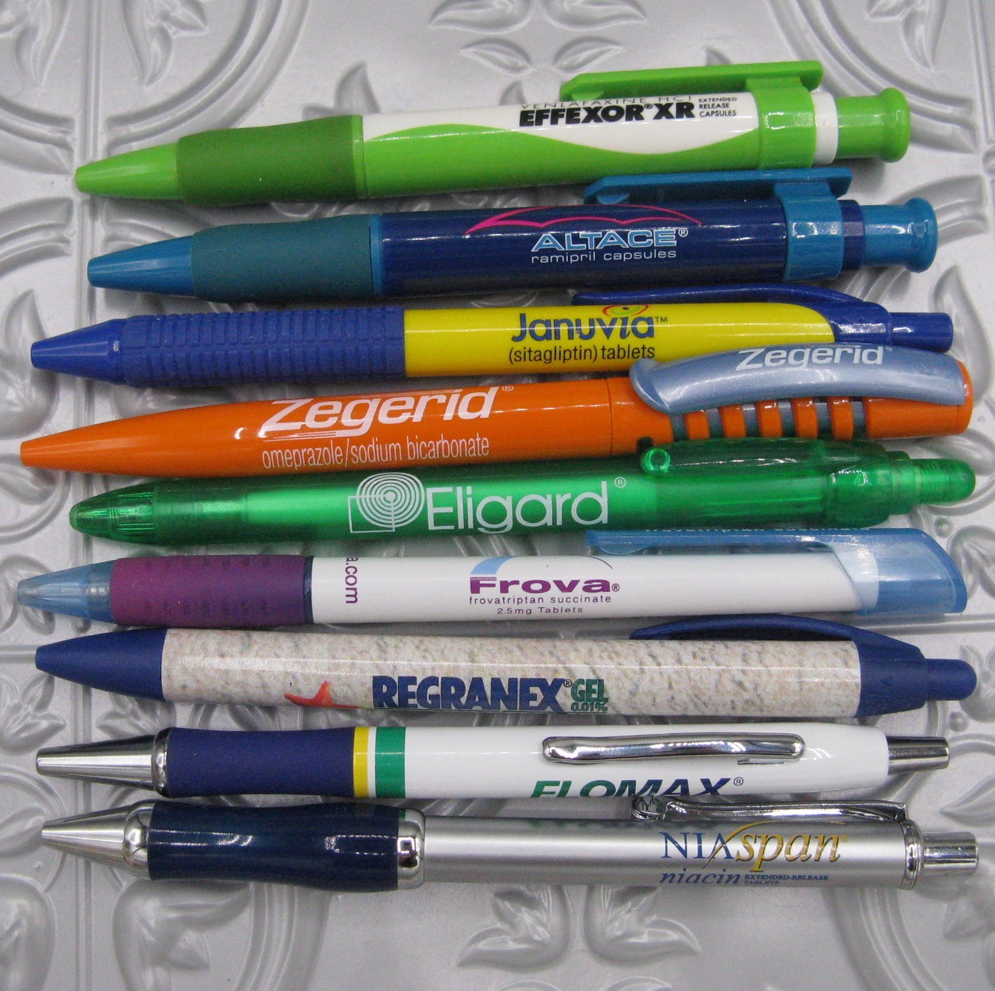 Pharmaceutical Drug Rep Pens Lot 9 Flomax Effexor Niaspan Altace Regranex 2 Work