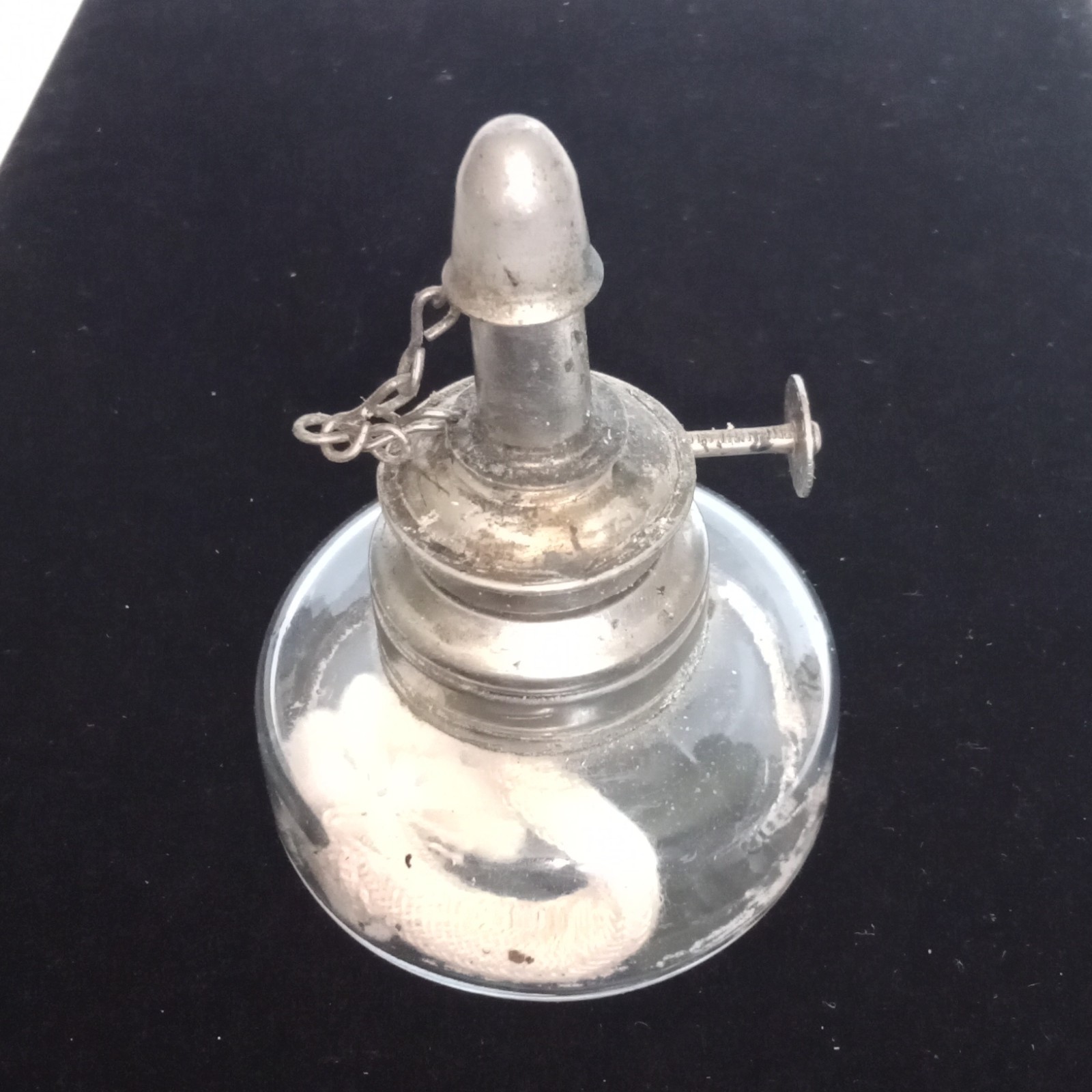 Antique Dental Alcohol Burner Spirit Lamp Glass Reservoir Metal Cap Wick