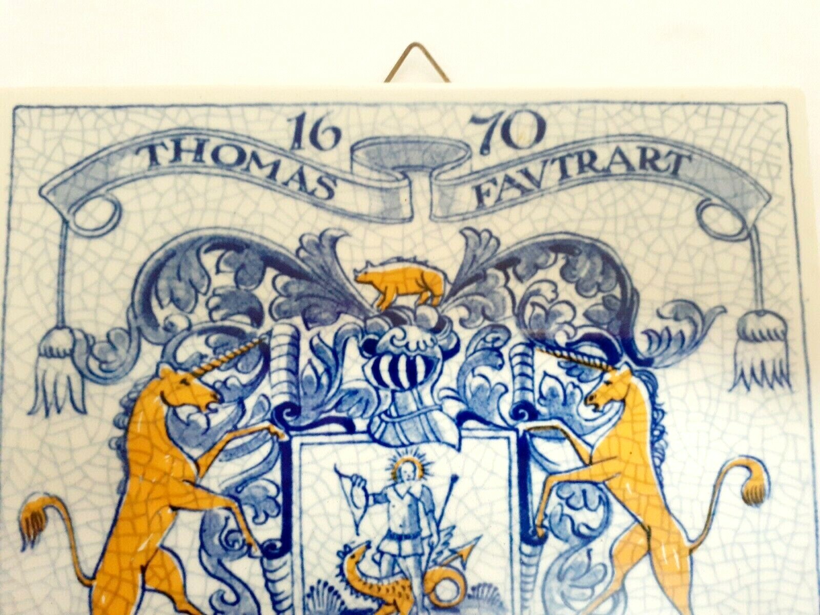BLUE DELFT HOLLAND HANDMADE PILL TILE BURROUGHS WELLCOME CO. 1988 ORIGINAL BOX!