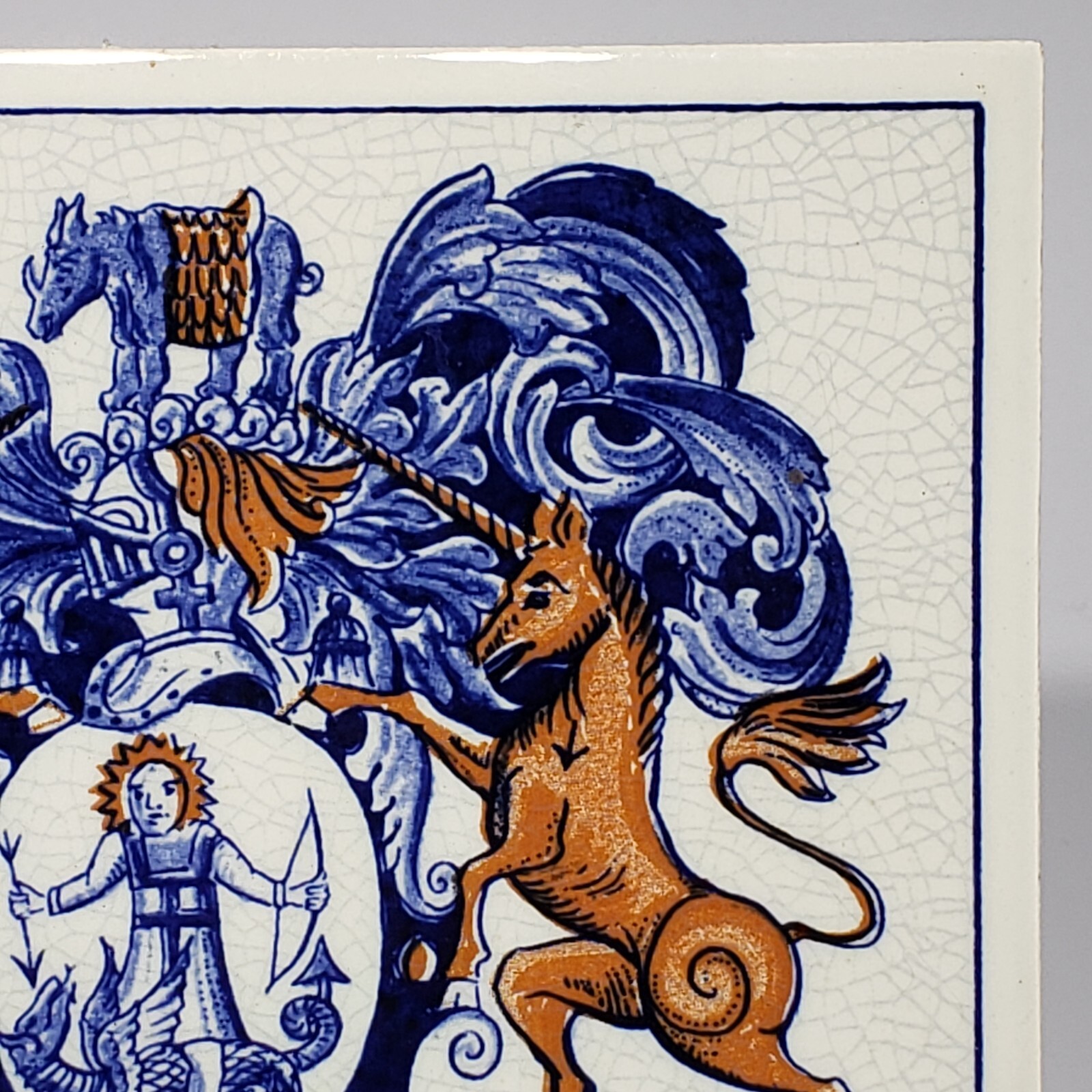 Vtg Blue Pharmacy Apothecary Society Crest 6″ Tile Delft Holland B716