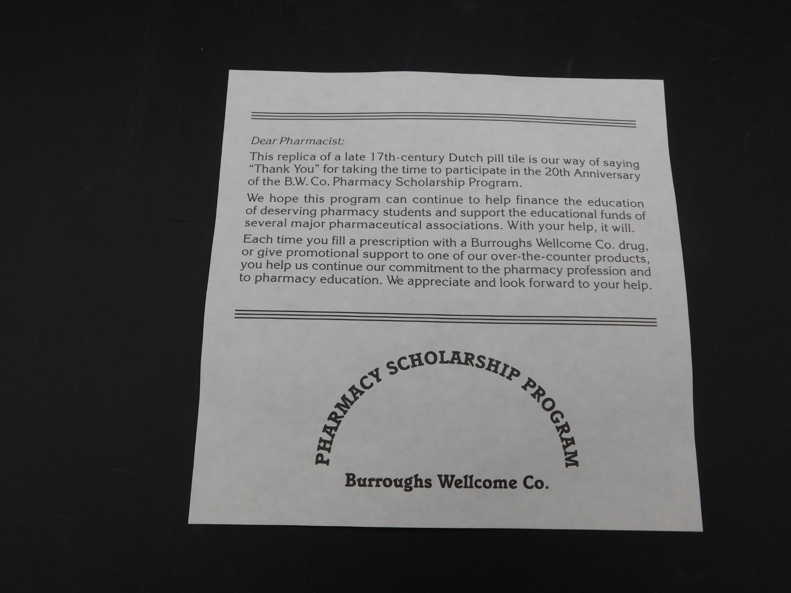 Delft Porcelain Pill Tile Burroughs Wellcome 20th Anniv. Pharmacy Apothecary