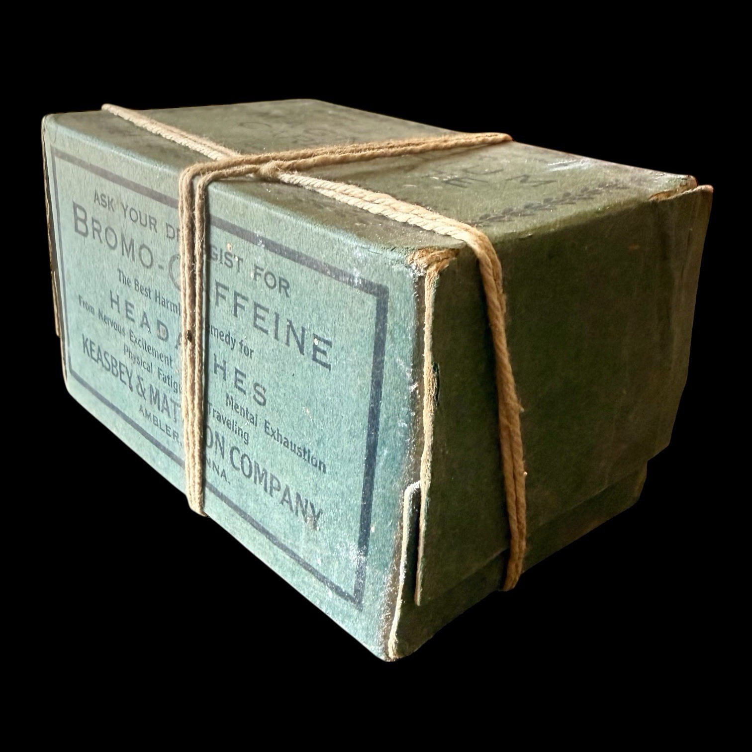 Antique Bromo-Caffeine Box Keasbey & Mattison Apothecary Headache Cure c1900 Vtg