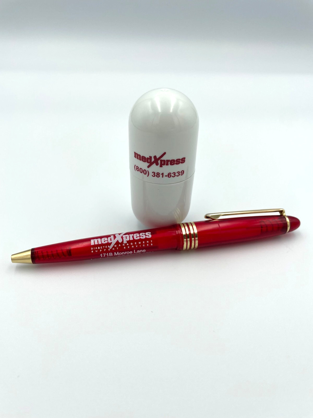 VTG MedXpress Capsule Highlighter with Red & Gold Ballpoint Drug Rep Promo Pen