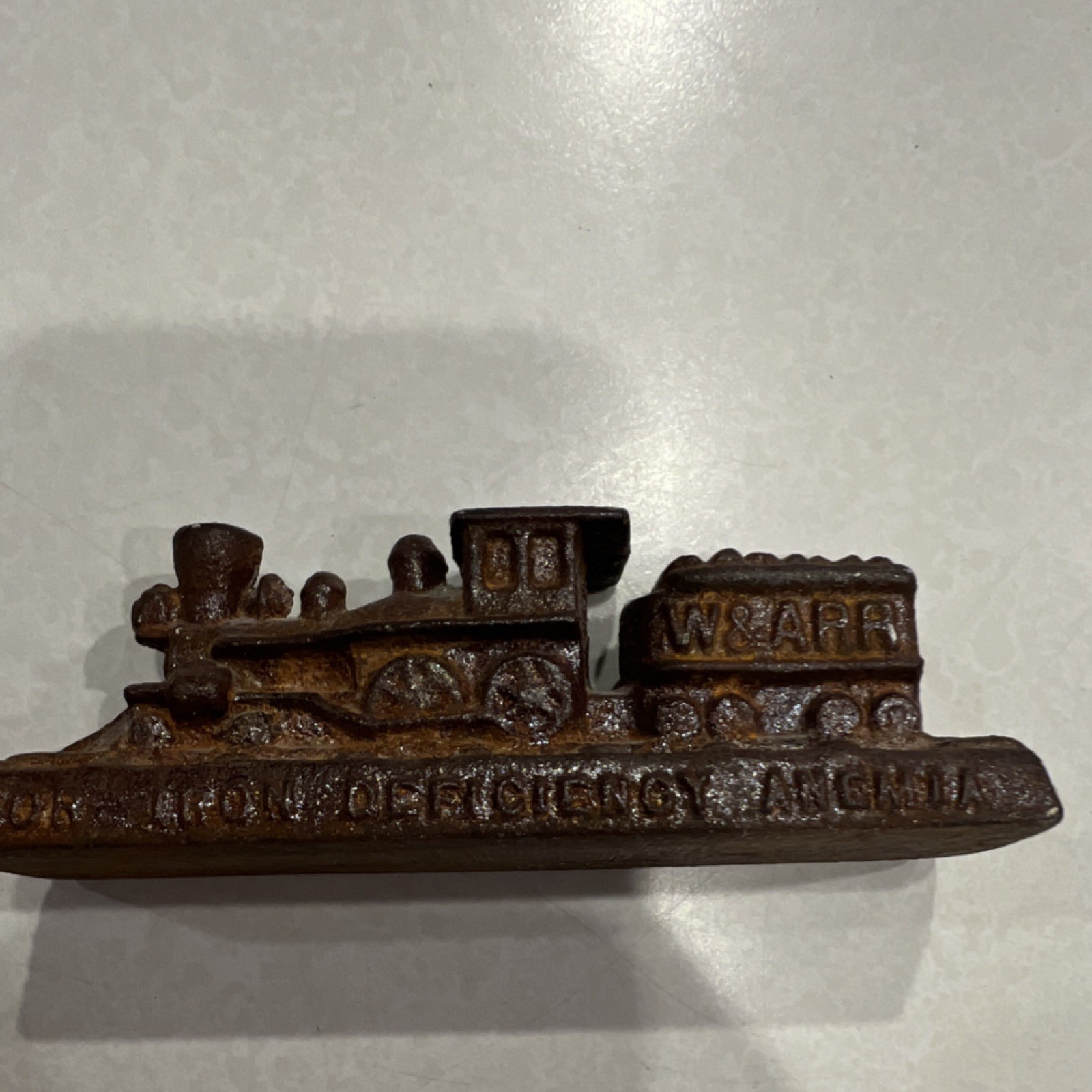 Vintage Cast Iron Train Locomotive Decorative Drug Advertisement