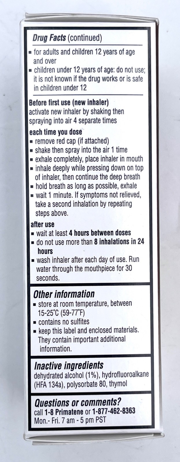 (2) Primatene Mist Epinephrine Inhalation Aerosol 160 Sprays 11.7g (EXP – 10/27)