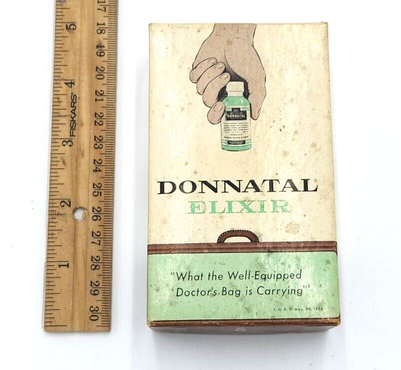 Empty DONNATAL Cardboard Box A H Robbins Apothecary Pharmacy Phenobarbital 5″