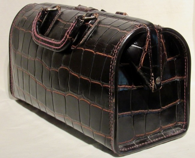VINTAGE UPJOHN DRs MEDICINE BAG HOMA ALLIGATOR PRINT LEATHER HOMA CLASP NO KEY