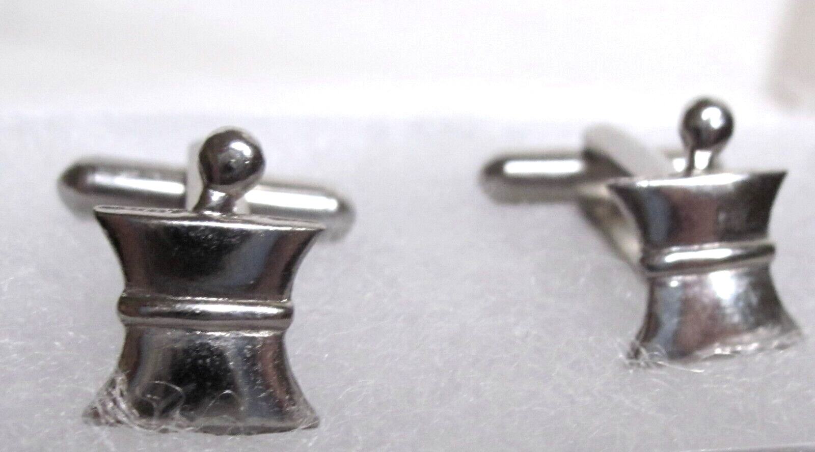 Vintage Sterling Silver Pharmacy Mortar & Pestle Cufflinks “Sterling Front”