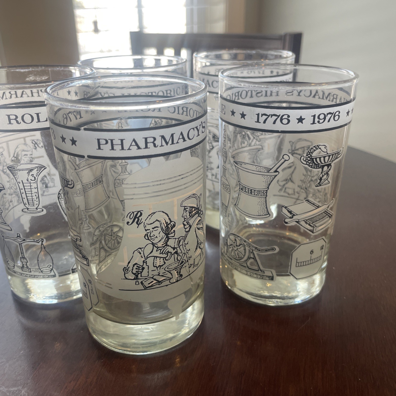 5 Libby MCM Pharmacy’s Historic Role 1776-1976 Glasses 5-5”