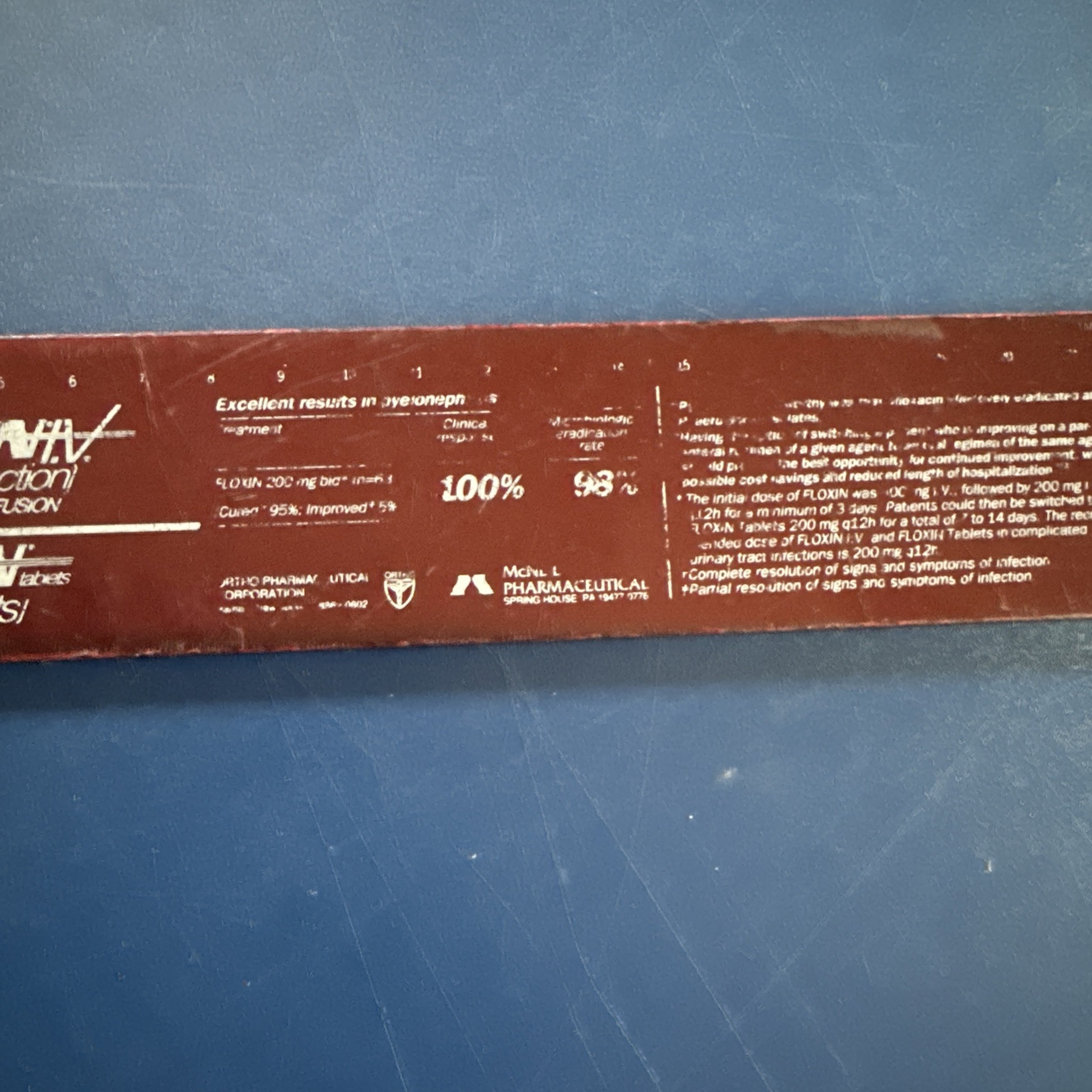 Faded Worn Floxin Ofloxacin Brown Pharmaceutical Drug Ruler