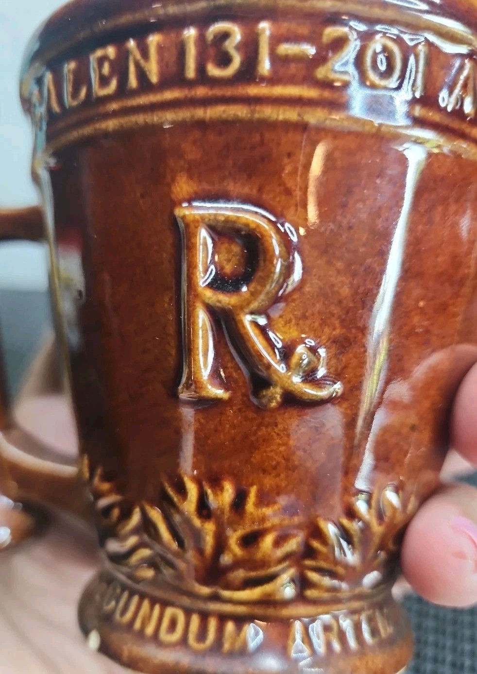 Schering Rx Galen 131-201 AD Coffee Tea Mug Cup Brown Mortar Pestle Ceramic