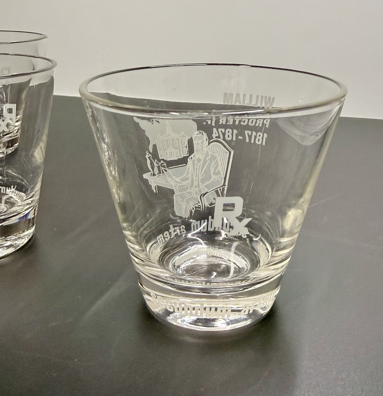 Set Of 5 Vtg William Proctor Jr RX Pharmacist Secundum Artem 6oz Etched Glass