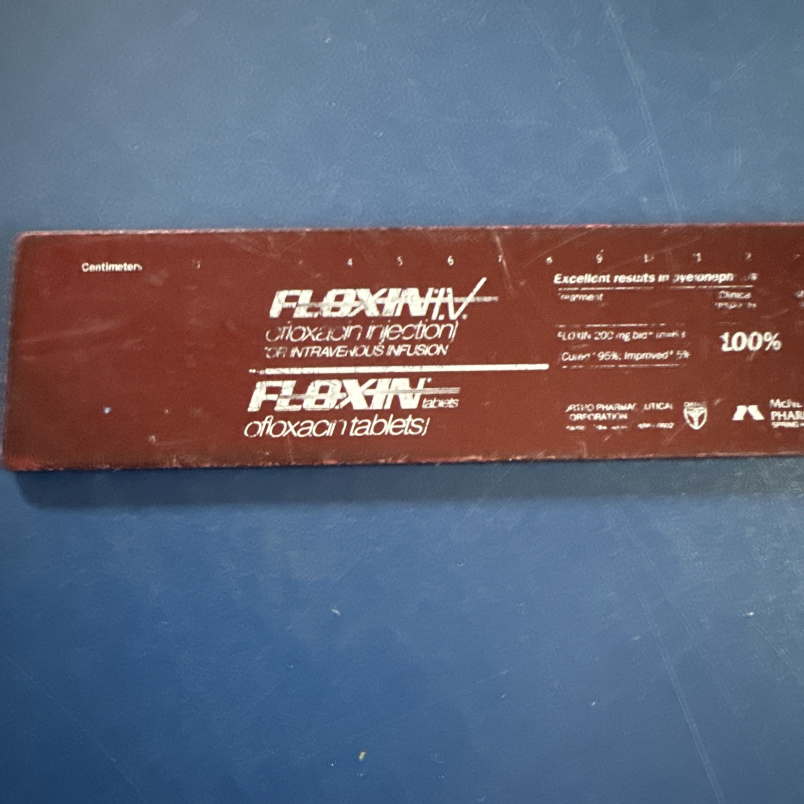 Faded Worn Floxin Ofloxacin Brown Pharmaceutical Drug Ruler