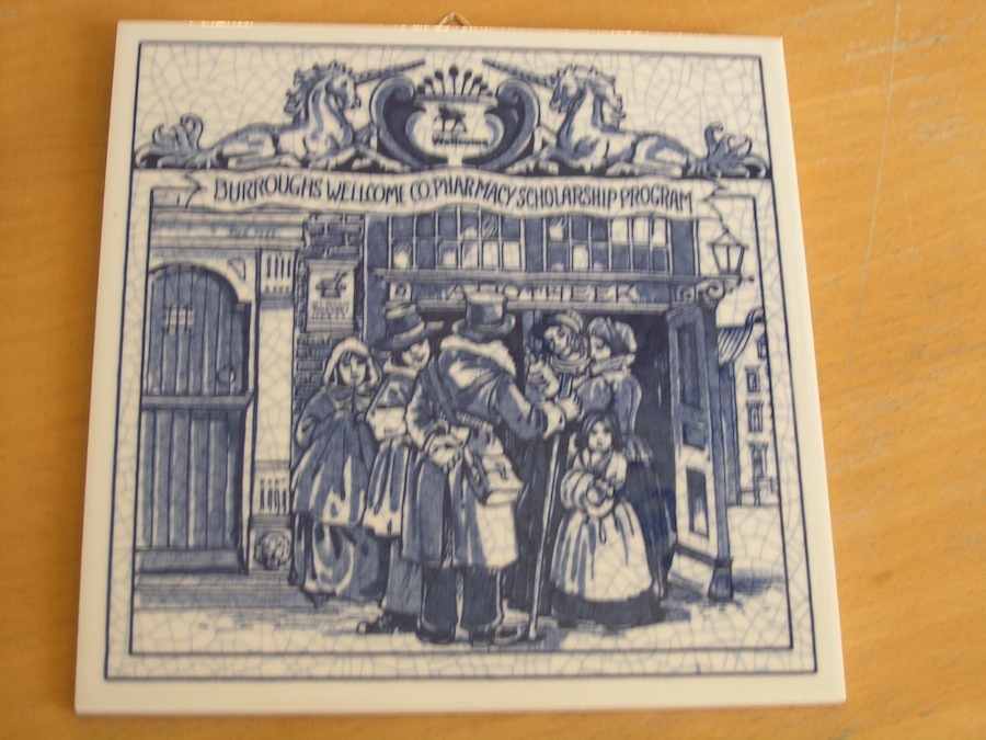 Vintage Blue Delfts Burroughs Wellcome Co Pharmacy Hanging Tile Scholarship 1992